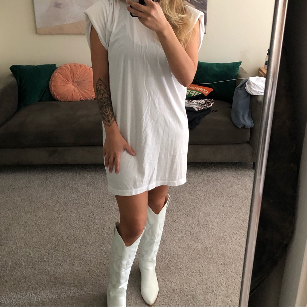 Stateside Oversized Shoulder Pad Dress - White